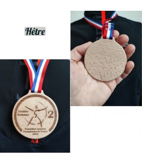 Médaille d'or de compétition sportive en hêtre massif. Recto verso